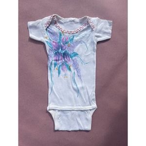 Hand-Painted Purple Floral Vintage Baby Onesie